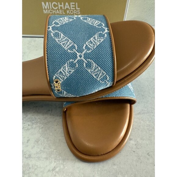 NIB Michael Kors Saylor Slide Sandals Blu Haze Mlt Slip-On Open Toe 9.5M - Picture 7 of 8